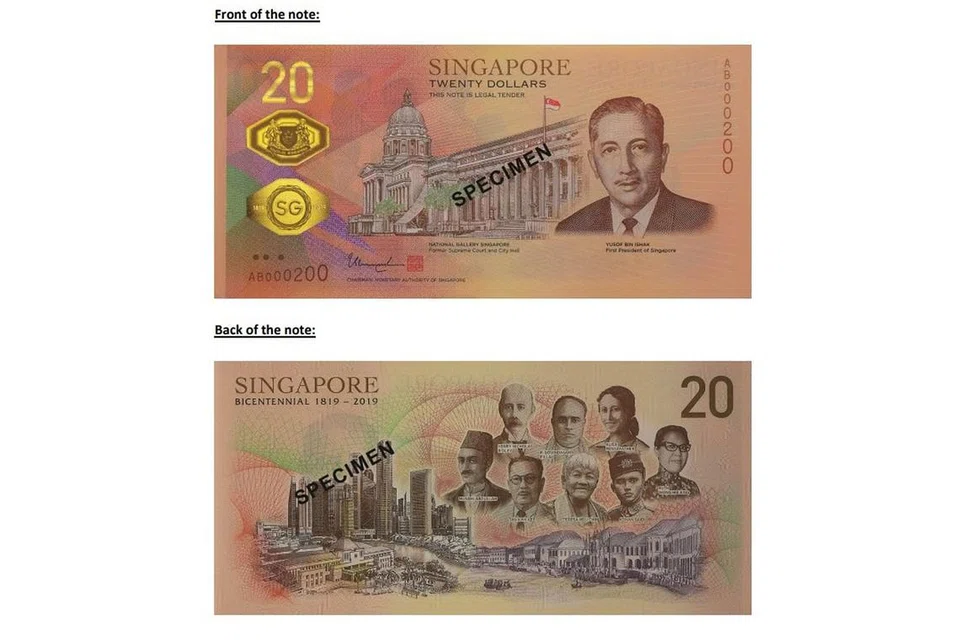 DIKELUARKAN LAGI: Orang ramai boleh memohon untuk mendapatkan wang kertas $20 bagi memperingati 200 tahun Singapura secara dalam talian sehingga 13 Oktober ini. - Foto MAS
