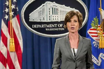 Cik Sally Yates, yang sekarang pemangku peguam negara, bercakap dalam satu sidang akhbar di Jabatan Kehakiman di Washington pada 28 Jun 2016. FOTO: NYTimes