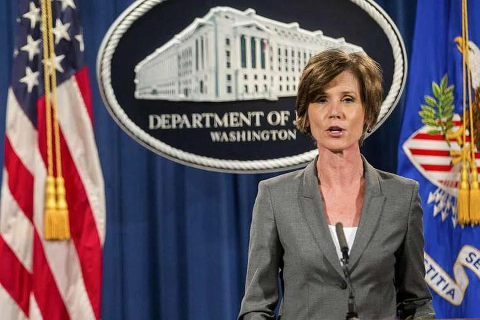 Cik Sally Yates, yang sekarang pemangku peguam negara, bercakap dalam satu sidang akhbar di Jabatan Kehakiman di Washington pada 28 Jun 2016. FOTO: NYTimes