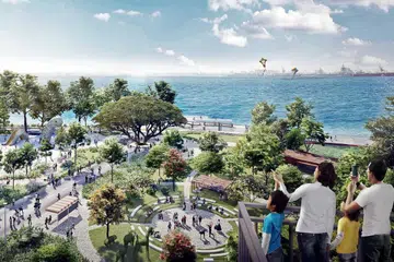 TARIKAN PUNGGOL: Lakaran artis ini menunjukkan pemandangan dari estet perumahan baru di Punggol yang terletak di persisiran pantai. Menurut pengamat, ia antara tarikan bagi keluarga membeli flat di sana. - Foto HDB