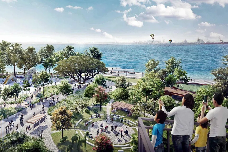 TARIKAN PUNGGOL: Lakaran artis ini menunjukkan pemandangan dari estet perumahan baru di Punggol yang terletak di persisiran pantai. Menurut pengamat, ia antara tarikan bagi keluarga membeli flat di sana. - Foto HDB
