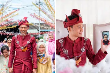 SEORANG DIRI SAHAJA: Raja sehari, Encik Ahmad Al-Amin Ahmad Rais, 25 tahun, bersanding seorang diri semasa majlis persandingannya di Kedah kerana isterinya sedang dirawat di hospital.