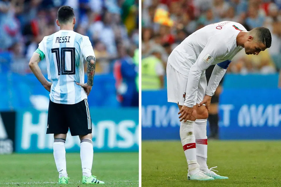 PELUANG TERAKHIR TERKUBUR?: Lionel Messi (kiri) dan Cristiano Ronaldo masing-masing adalah wajah pasukan Argentina dan Portugal dan dianggap antara pemain terbaik generasi ini. Namun peluang mereka menamatkan kerjaya dengan kemenangan di Piala Dunia kian tipis. - Foto-foto AFP, REUTERS