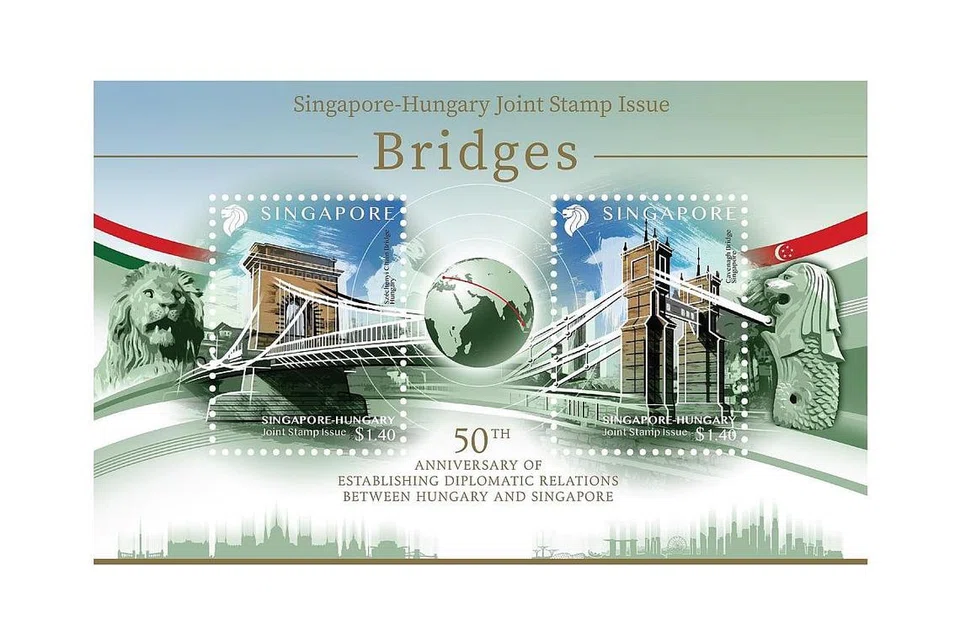 KELUARAN ISTIMEWA: Singapore Post Limited (SingPost), dan Magyar Posta (Hungarian Post) mengeluarkan set setem khas untuk memperingati ulang tahun ke-50 hubungan diplomatik antara Singapura dan Hungary - Foto SINGPOST