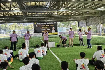 Menteri Negara (Ehwal Dalam Negeri merangkap Pembangunan Negara), Profesor Madya Dr Muhammad Faishal Ibrahim, menyampaikan ucapan ringkas sebelum permulaan Pertandingan Futsal Daerah Barat 2024 pada 7 Disember. 