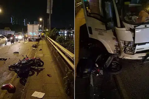 NAHAS JALAN RAYA: Seorang lelaki berusia 21 tahun dan seorang lagi yang berusia 42 tahun terkorban dalam kemalangan di Koswe Woodlands awal pagi semalam. - Foto FACEBOOK JHONSON GRACE SINNAPAN