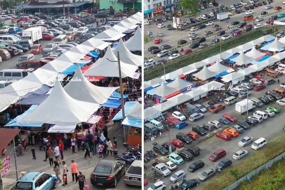 Suasana meriah hari pembukaan bazar Raya di Taman Mawai Jaya, Kota Tinggi, Johor, Malaysia.