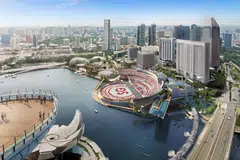 Lakaran artis bagi pemandangan Dataran NS di Marina Bay. 