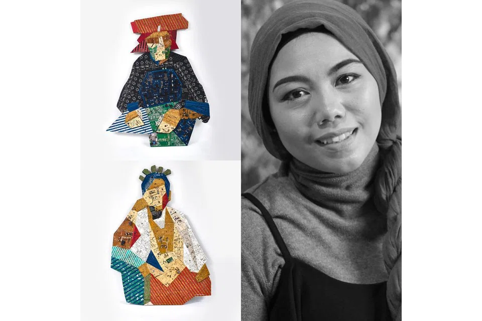 KARYA UNIK MESRA ALAM: Nor Tijan Firdaus menghasilkan kerja seni yang menggunakan sisa elektronik tentang gadis Melayu dan wanita Samsui berdasarkan lukisan awal pelukis perintis Malaysia, Redza Piyadasa, dan pelukis Singapura, Lai Foong Moi. - Foto CORE DESIGN GALLERY