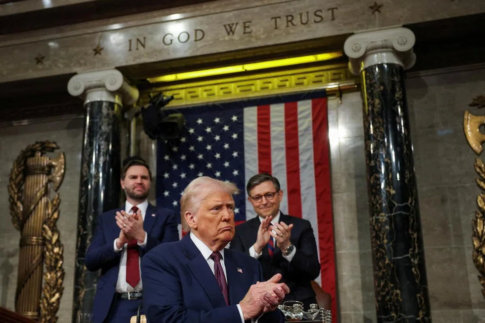 Presiden Amerika Syarikat, Encik Donald Trump, ketika menyampaikan ucapan pada sesi bersama Kongres di Dewan Senat, Capitol, di Washington DC, Amerika Syarikat pada 4 Mac.
