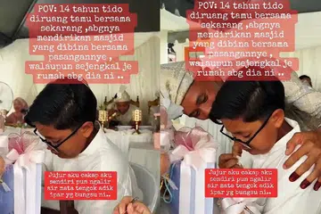 Air mata jatuh di pipi Ryan Nur Arief Abdullah tatkala melihat abang ketiga dalam kalangan lima beradik duduk di jinjang pelamin pada 24 Februari.