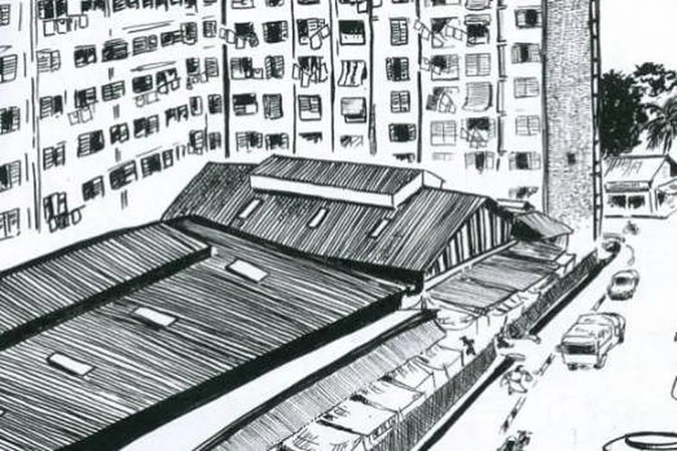 GEYLANG SERAI LAMA: Bangunan rendah merupakan pasar. - Foto-foto daripada buku 'KENANGANKU'