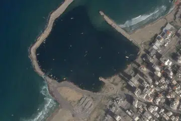 Imej satelit menunjukkan pelabuhan Gaza pada 14 Februari sedang Amerika Syarikat merancang untuk membina jeti terapung di Gaza, di tengah-tengah konflik berterusan antara Israel dengan Hamas.