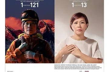 TINGKAT KESEDARAN: Sempena kempen Bulan Kesedaran Barah Buah Dada pada Oktober ini, syarikat pemasaran dan pengiklanan DDB Group Singapore telah menghulurkan kepakaran dan sokongan mereka kepada Yayasan Barah Buah Dada (BCF) untuk antara lain, menghasilkan iklan cetak menampilkan dua wanita penggemar sukan ekstrem yang menarik perhatian tentang kadar kejadian barah buah dada yang mengejutkan. - Foto Yayasan Barah Buah Dada (BCF)