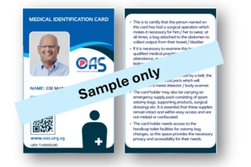 Persatuan Ostomy Singapura (OAS) melancarkan kad pengenalan perubatan pada 5 Oktober bagi mereka yang telah menjalani pembedahan ‘ostomy’. Dengan kad itu, mereka berharap dapat memudahkan komunikasi antara ‘ostomates’ (individu pengguna beg ‘ostomy’) dengan orang awam.
