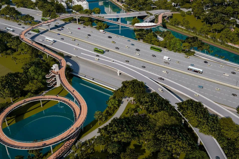 PERJALANAN LANCAR: Lakaran artis  jambatan basikal sepanjang 682 meter di Ekspreswe Rentas Pulau (PIE) yang akan dibina menjelang 2027.