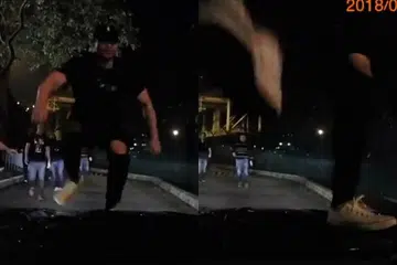 DITANGKAP POLIS: Lelaki yang dirakam melompat ke atas bonet sebuah kereta sebelum menghentakkan kakinya pada cermin depan kereta tersebut telah ditangkap polis.