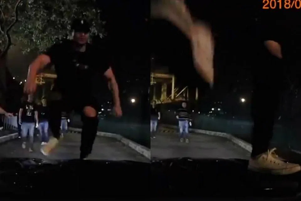 DITANGKAP POLIS: Lelaki yang dirakam melompat ke atas bonet sebuah kereta sebelum menghentakkan kakinya pada cermin depan kereta tersebut telah ditangkap polis.