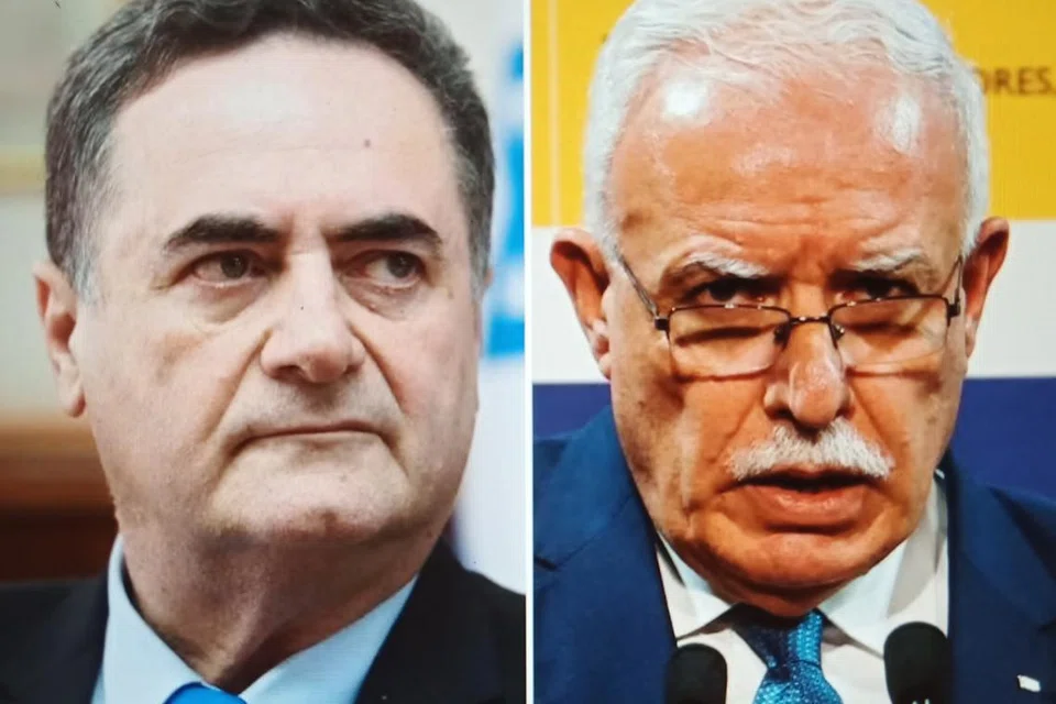 PELAN DAMAI: Menteri Luar Israel, Encik Israel Katz (kiri), dan Menteri Luar Palestin Palestin, Encik Riyad al-Maliki, dijangka mengadakan pertemuan dengan rakan sejawat dari Kesatuan Eropah (EU).