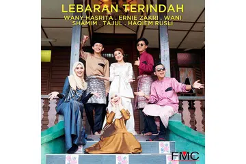 BARU TAPI MEMIKAT: Artis FMC yang terdiri daripada (dari kiri) Wany Hasrita, Shamim, Ernie Zakrie, Haqiem Rusli, Tajul dan Wani (depan) membuktikan lagu Raya baru memikat, seperti Lebaran Terindah, mampu dihasilkan. - Foto FMC