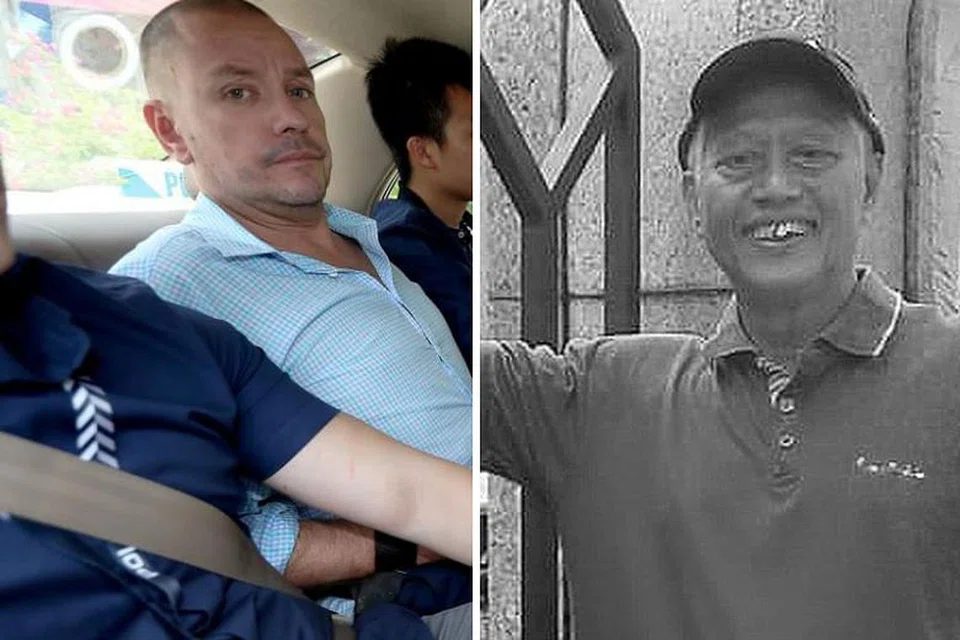 Allahyarham Encik Nasiari (kanan) meninggal dunia akibat botol gelas yang dibuang oleh Andrew Gosling (kiri) dari tingkat tujuh di kondomonium Spottiswoode Park Road. - Foto fail. 