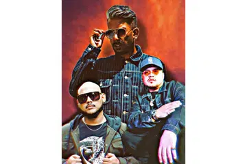 TIGA SUARA, TIGA GENRE, SATU MATLAMAT: Ryzall Noh (atas), KamarxKazie (kiri bawah), dan Ashidy Ridwan (kanan bawah) bergabung tenaga untuk hasilkan single baru mereka 'Tenggelam'. - Foto ASHIDY RIDWAN