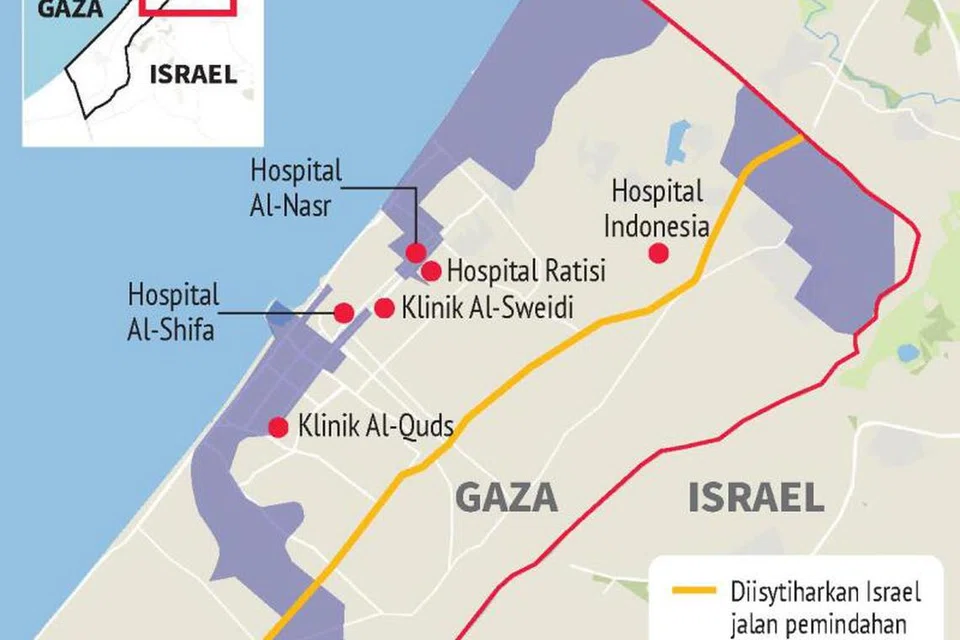 Lokasi hospital di Jaluran Gaza