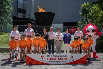 Upacara penyalaan obor bagi Sukan Asia 2026 yang berlangsung di luar Stadium Negara di Tokyo pada 18 Ogos.
