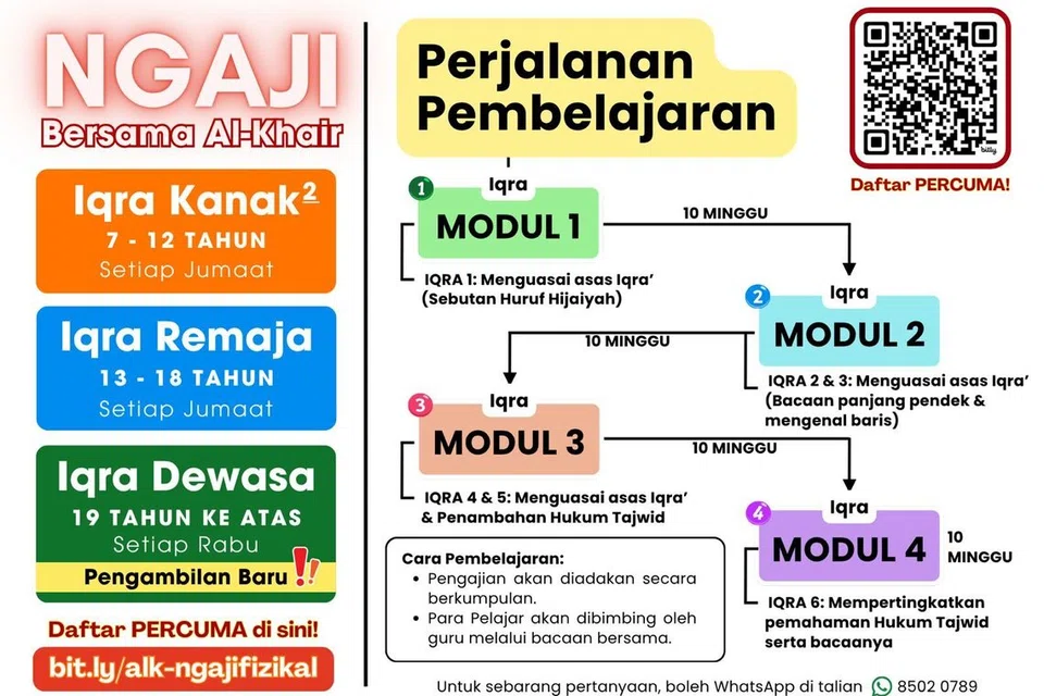 Pendaftaran kelas mengaji di Masjid Al-Khair bagi golongan dewasa sudah dibuka.