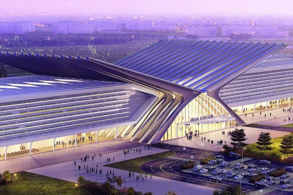 STESEN HSR: Lakaran artis stesen kereta api berkelajuan tinggi (HSR) di Muar, Johor, yang berbentuk ‘rehal’.
