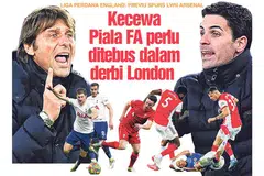 PERLU BANGKIT DARI KEKECEWAAN: Tottenham Hotspur di bawah pimpinan Conte (kiri) dan Arsenal anak didik Arteta (kanan) dikejutkan oleh kelab divisyen bawah. Spurs terkial-kial atasi Moracambe 3-1 dan Arsenal pula tumpas di tangan Nottingham Forest dalam Piala FA. Masing-masing tidak mahu kalah apabila bertarung malam nanti, - Foto-foto AFP/REUTERS