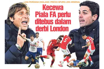 PERLU BANGKIT DARI KEKECEWAAN: Tottenham Hotspur di bawah pimpinan Conte (kiri) dan Arsenal anak didik Arteta (kanan) dikejutkan oleh kelab divisyen bawah. Spurs terkial-kial atasi Moracambe 3-1 dan Arsenal pula tumpas di tangan Nottingham Forest dalam Piala FA. Masing-masing tidak mahu kalah apabila bertarung malam nanti, - Foto-foto AFP/REUTERS