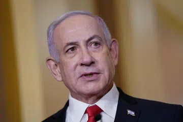 Perdana Menteri Israel, Encik Benjamin Netanyahu, bercakap dengan wartawan di bangunan Capitol di Washington, Amerika Syarikat, pada 7 Februari.