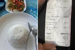 SOAL HARGA: Seorang pengguna di Facebook tularkan sebuah restoran di Pantai Chenang, Langkawi yang mengenakan caj RM20 ($5.70) bagi sepiring ayam goreng kunyit.