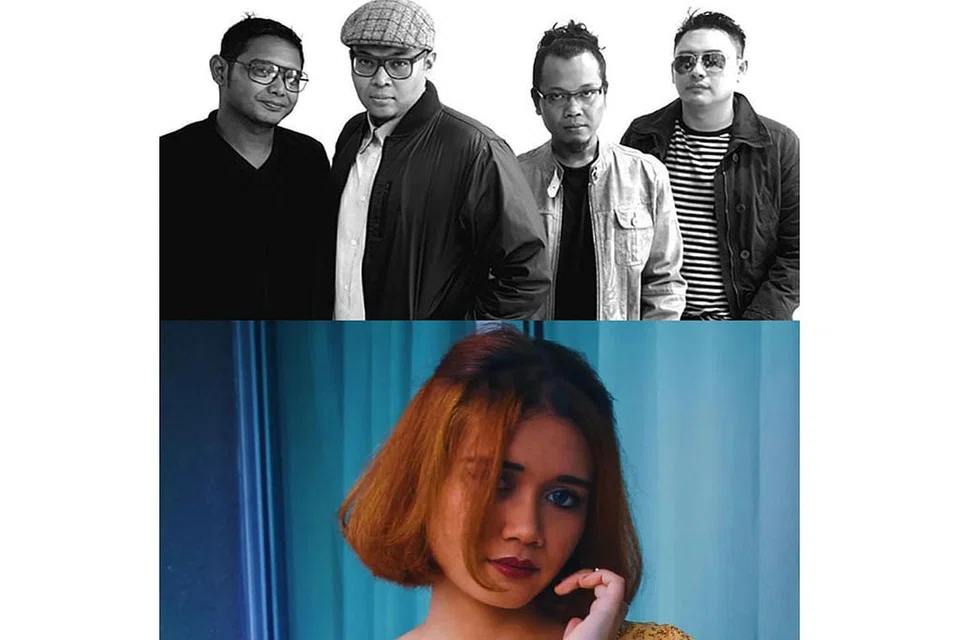 TERPISAH OLEH SEMPADAN: Bhumiband (atas) bekerjasama dengan penyanyi dan pencipta lagu Malaysia, Airinna Namara (kanan). Lagu Imaginasi Ku berada di Carta Singa Maksima, di stesen radio Ria 897. - Foto BHUMIBAND