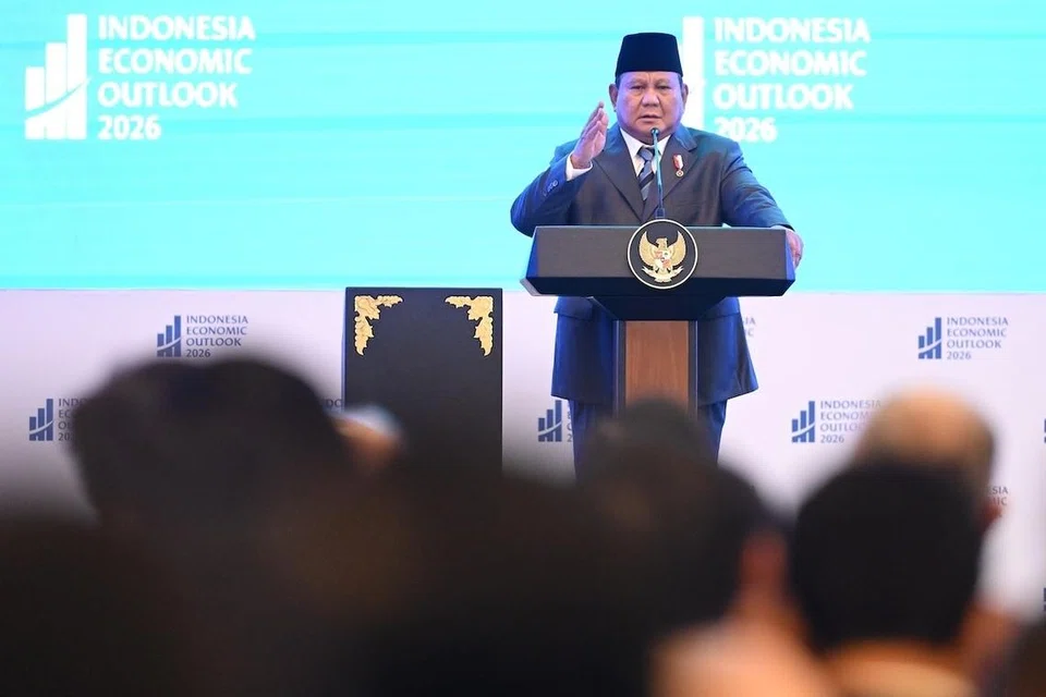 Presiden Prabowo Subianto ketika berucap di majlis Tinjauan Ekonomi Indonesia 2026 di Auditorium Wisma Danantara Indonesia, Jakarta, pada 13 Februari 2026.