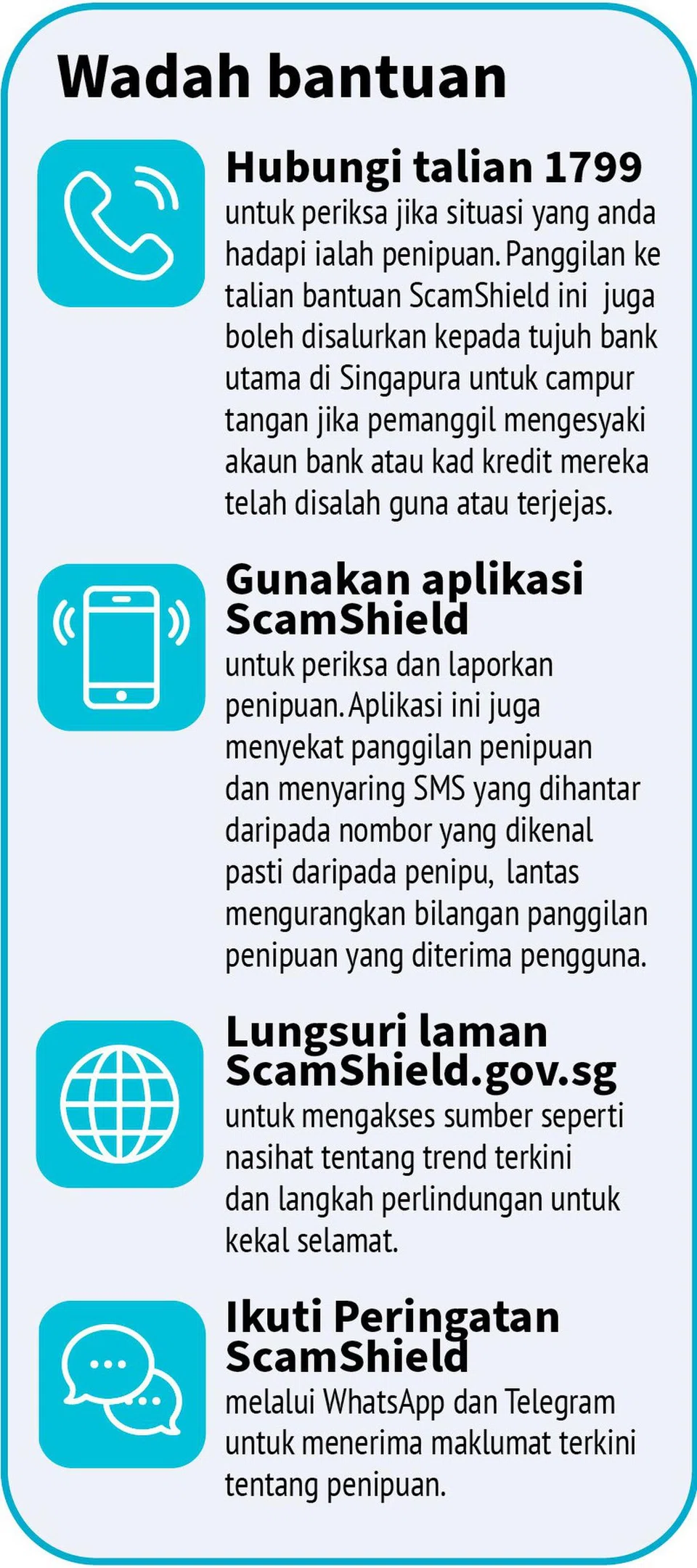 Anda dinasihatkan untuk terus berhati-hati. Ikuti aplikasi ScamShield yang terbaru. 