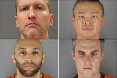 Bekas pegawai polis Minnesota (ikut putaran jam dari atas, kiri) Derek Chauvin, Tou Thao, Thomas Lane dan J. Alexander Kueng, didakwa kerana terlibat dalam pembunuhan lelaki berkulit hitam George Floyd. 