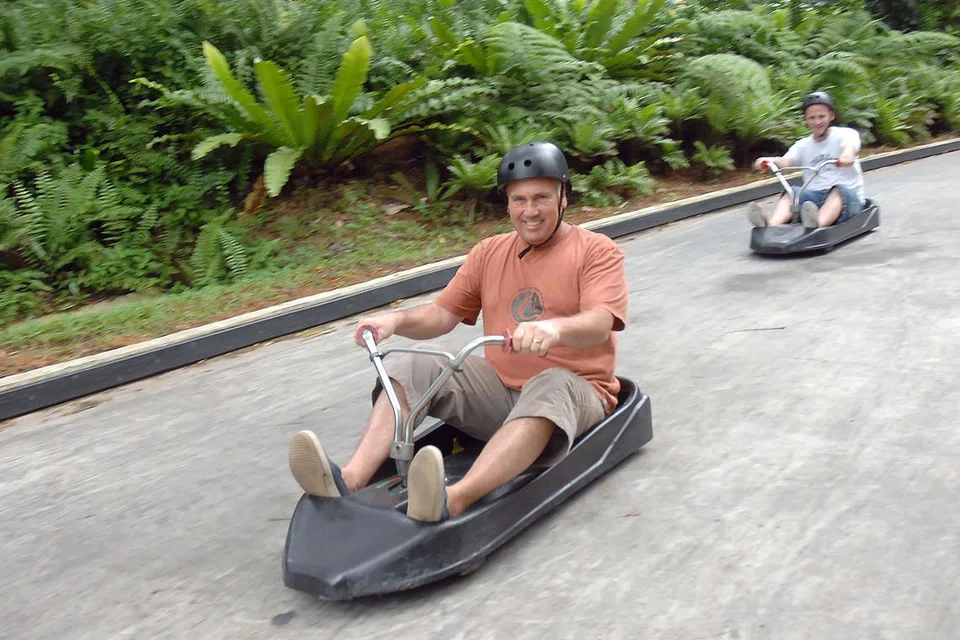 BUKAN aktiviti yang paling ekstrem dalam senarai, tetapi ia adalah aktiviti klasik Singapura! Sentosa Skyline Luge ialah aktiviti keluarga bertenaga tinggi yang sempurna yang bukan sahaja membawakan keseronokan tetapi pemandangan Sentosa Skyline yang menakjubkan. Pilih daripada tunggangan tunggal atau dua kali, dan nikmati liku-liku dan belokan ke bawah trek sejauh 1.2 kilometer. Kami pasti anak-anak anda akan mendapati ini menyeronokkan, jadi harapkan mereka meminta pusingan kedua! - Foto BH oleh JOYCE FANG