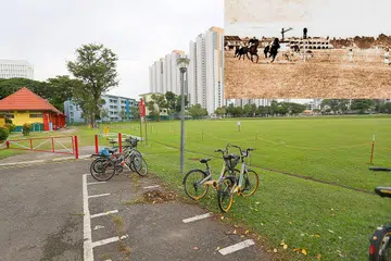 'HAB SUKAN PERTAMA SINGAPURA': Sejak berdekad lalu, padang di Farrer Park pernah menjadi tumpuan sebagai 'hab tidak rasmi' sukan termasuk bola sepak, atletik, hoki dan ragbi di negara ini. Kawasan Farrer Park asalnya sebuah trek perlumbaan kuda yang dibuka pada 1842 (gambar sisipan). - Foto-foto fail