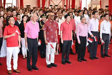 Presiden Tharman Shanmugaratnam, Lawrence Wong, Lee Hsien Loong, acara peringati Hari Kebangsaan
