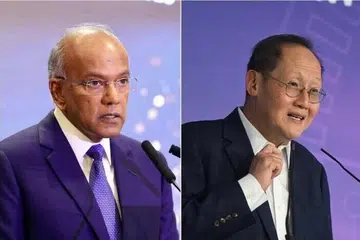 Menteri Ehwal Dalam Negeri, Encik K. Shanmugam (kiri), dan Menteri Tenaga Manusia, Dr Tan See Leng, telah menegaskan perkataan-perkataan yang dipertikaikan dalam laporan Bloomberg adalah palsu dan tidak berasas, serta bertujuan untuk meremehkan dan mencemarkan nama baik mereka, termasuk jawatan menteri yang mereka sandang.