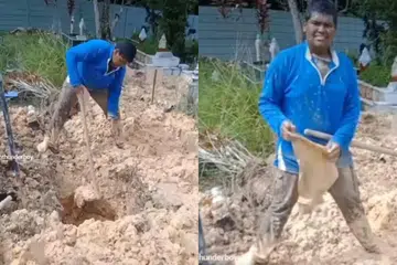 TABUR BAKTI: Nur Muhammad Maatin Abdul Gaffar menggali kubur sebagai salah satu cara untuk beramal, di samping memahami jerih payah penggali kubur pada separuh kedua 2023. Pelajar berusia 14 tahun itu kini tidak lagi melakukannya lagi kerana ingin tumpu pada persekolahan dan sukan tinju.