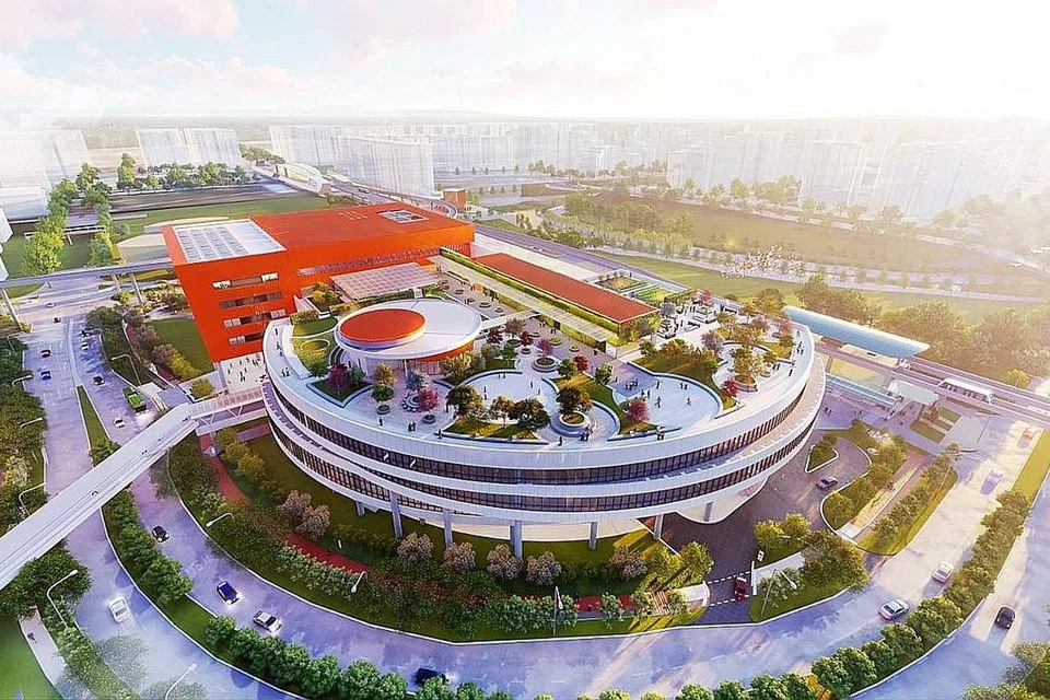 LAKARAN ARTIS: Hab Bandar Punggol akan terletak bertentangan pusat beli-belah Waterway Point dan bersebelahan Pusat Sukan Daerah Punggol yang akan dibina. - Foto PERSATUAN RAKYAT