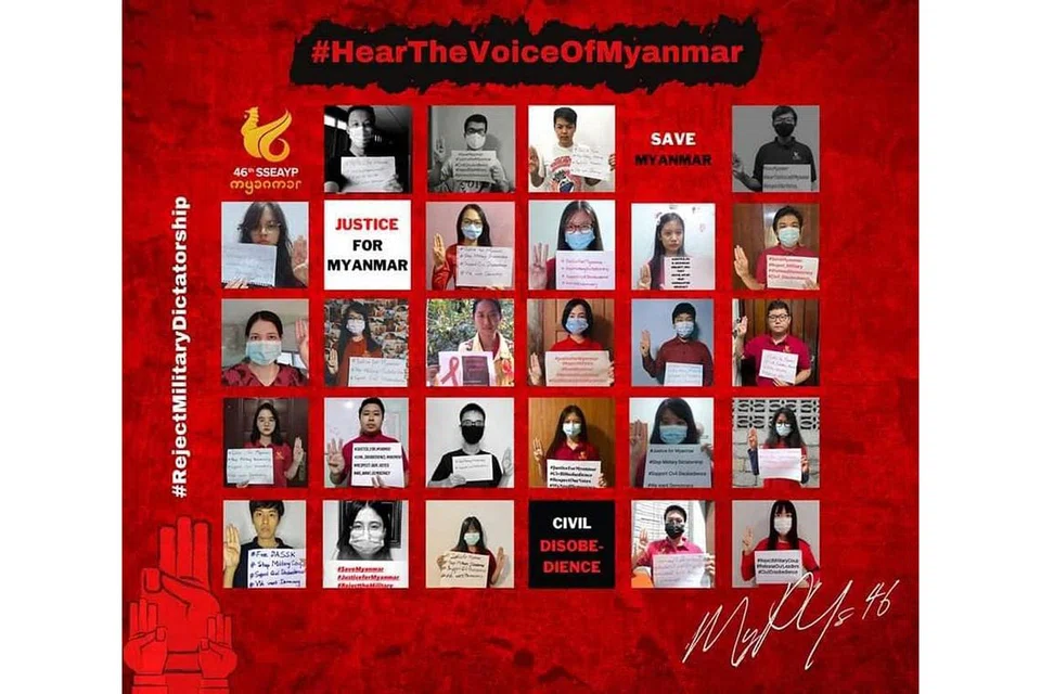 SUARA GENERASI MUDA: Warga muda dalam usia awal 20-an hingga 30 tahun tampil menyuarakan bantahan mereka ke atas kudeta yang dipimpin Jenderal Min Aung Hlaing itu. - Foto FACEBOOK. COM/CAL.YA. 98