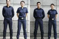 BERWAJAH BARU: Pegawai polis di barisan depan akan mengenakan pakaian seragam baru (kanan) mulai minggu depan. Mereka kini memakai pakaian seragam seperti yang dilihat dalam gambar kiri.
