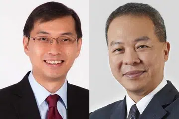 KETUA BARU: Encik Ng Lang,(kanan) akan mengambil alih sebagai CE LTA bermula 1 September, manakala Encik Tan Boon Khai (kiri) akan menggantikan tempat Encik Ng sebagai CEO JTC. - Foto-foto MOT, MTI & MINLAW
