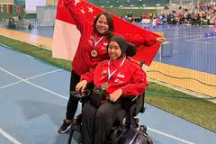 Pemain boccia Singapura, Nurulasyiqah Mohd Taha – bersama rakan tandingannya, Nur Azizah Ahmad Rumzi – menjuarai acara perseorangan BC3 wanita dalam Cabaran Boccia Sedunia Pajulahti di Finland. 