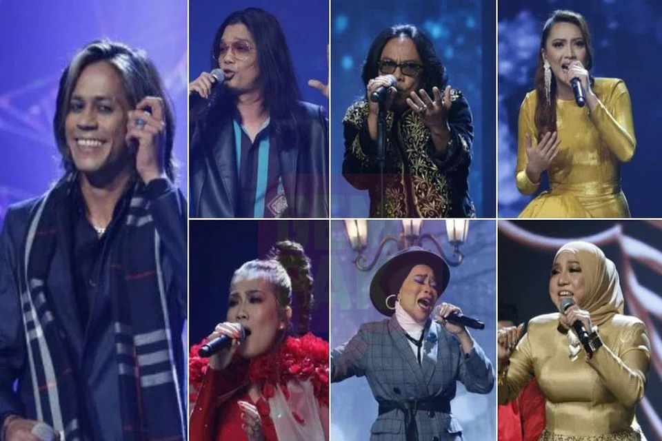 TUJUH FINALIS LEGA: Apabila diumumkan tiada penyingkiran pada peringkat separuh akhir, tujuh peserta Gegar Vaganza 7, (dari kiri, mengikut putaran jam) Cliff Umar, Oja, Muss, Linda Nanuwil, Noraniza Idris, Ayu Damit dan Ashira teruja. - Foto ASTRO GEMPAK