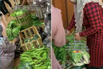BERKAT WALIMAH: Tetamu di salah satu majlis walimah di Surabaya pada 9 September 2023 kelihatan memilih beraneka jenis sayur sebagai berkat untuk dibawa pulang.